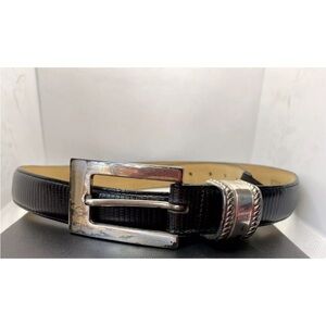 Brighton Black Reptile Women's Belt 4A603 Genuine Leather Size 34 Brass Buckle